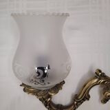 Pair of golden brass and engraved glass wall lights