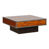 Square coffee table in burl wood in the style of Willy Rizzo, 1970.