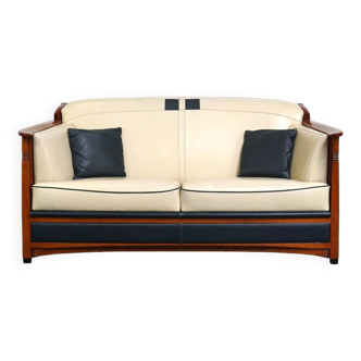 As new white and blue leather Schuitema 2-seater sofa from the Art Nouveau/Jugendstil series
