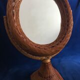 Braided wicker rattan mirror