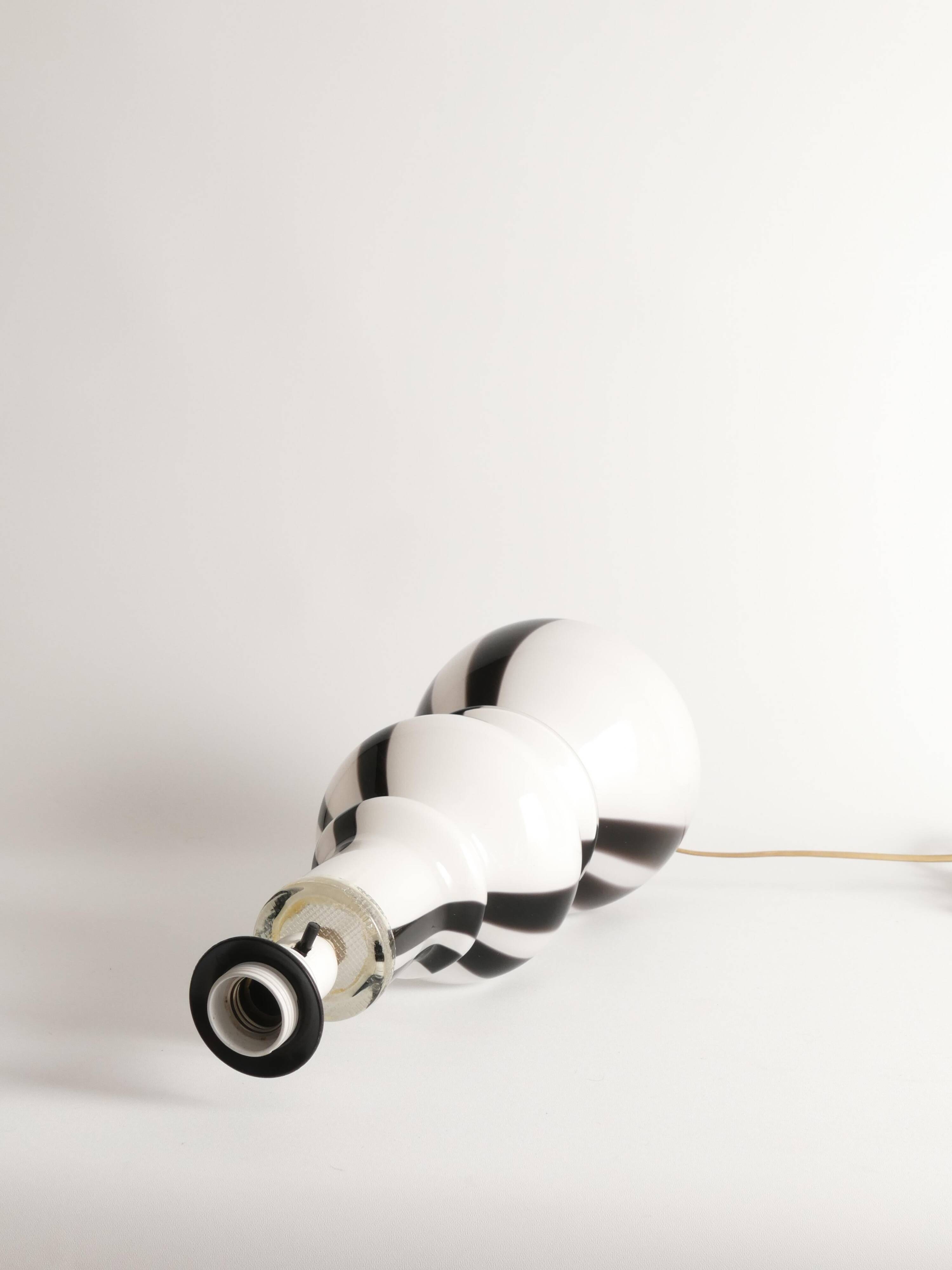 Sculptural Art Glass Murano Style Table Lamp, Black & White, 1960s