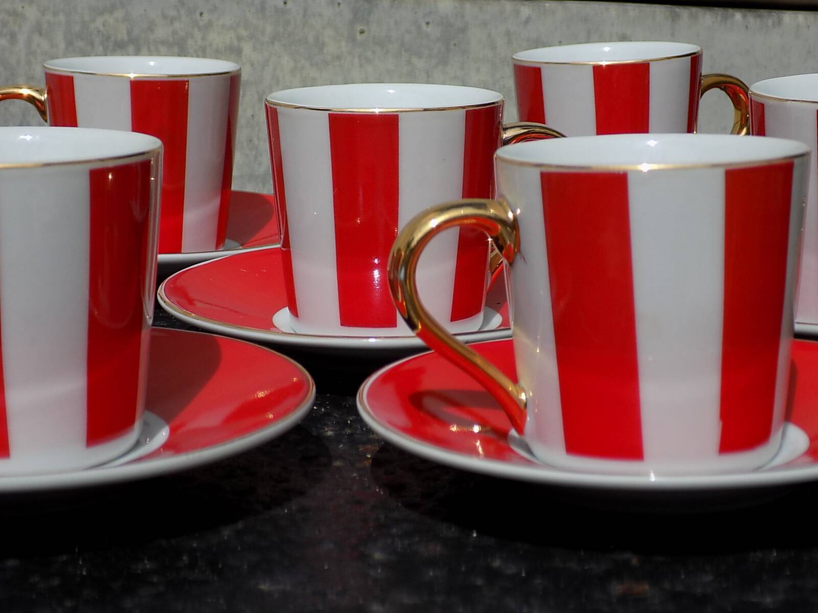 Striped cups and saucers