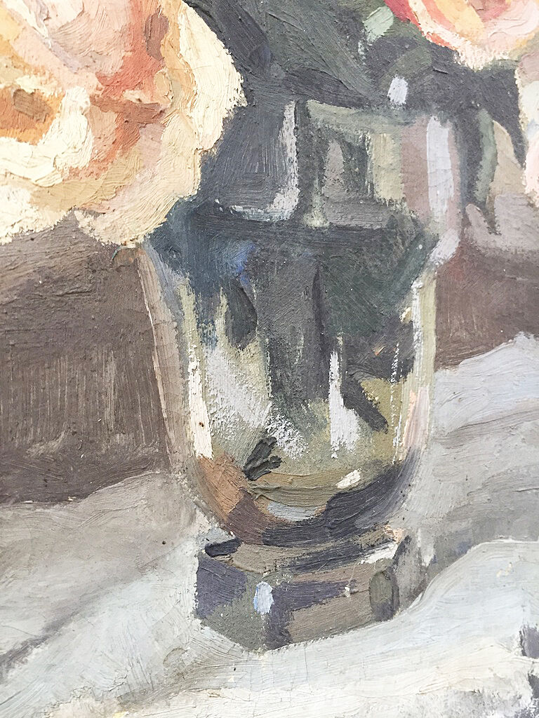 Canvas oil on panel with flowers