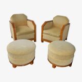 Paire de fauteuils et poufs art-déco