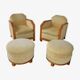 Pair of Art Deco armchairs and poufs
