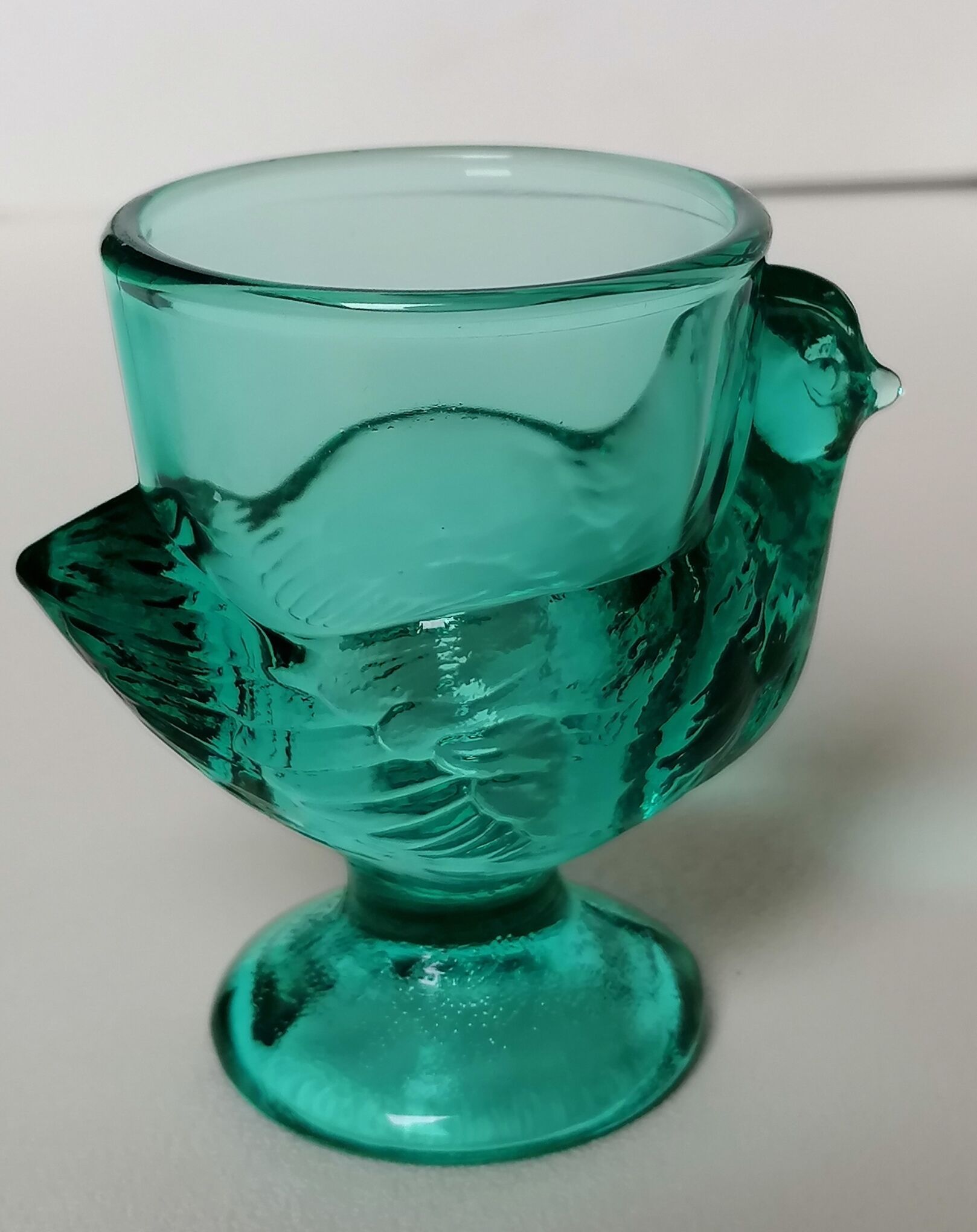Coquetier hen glass blue green emerald