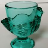 Coquetier hen glass blue green emerald