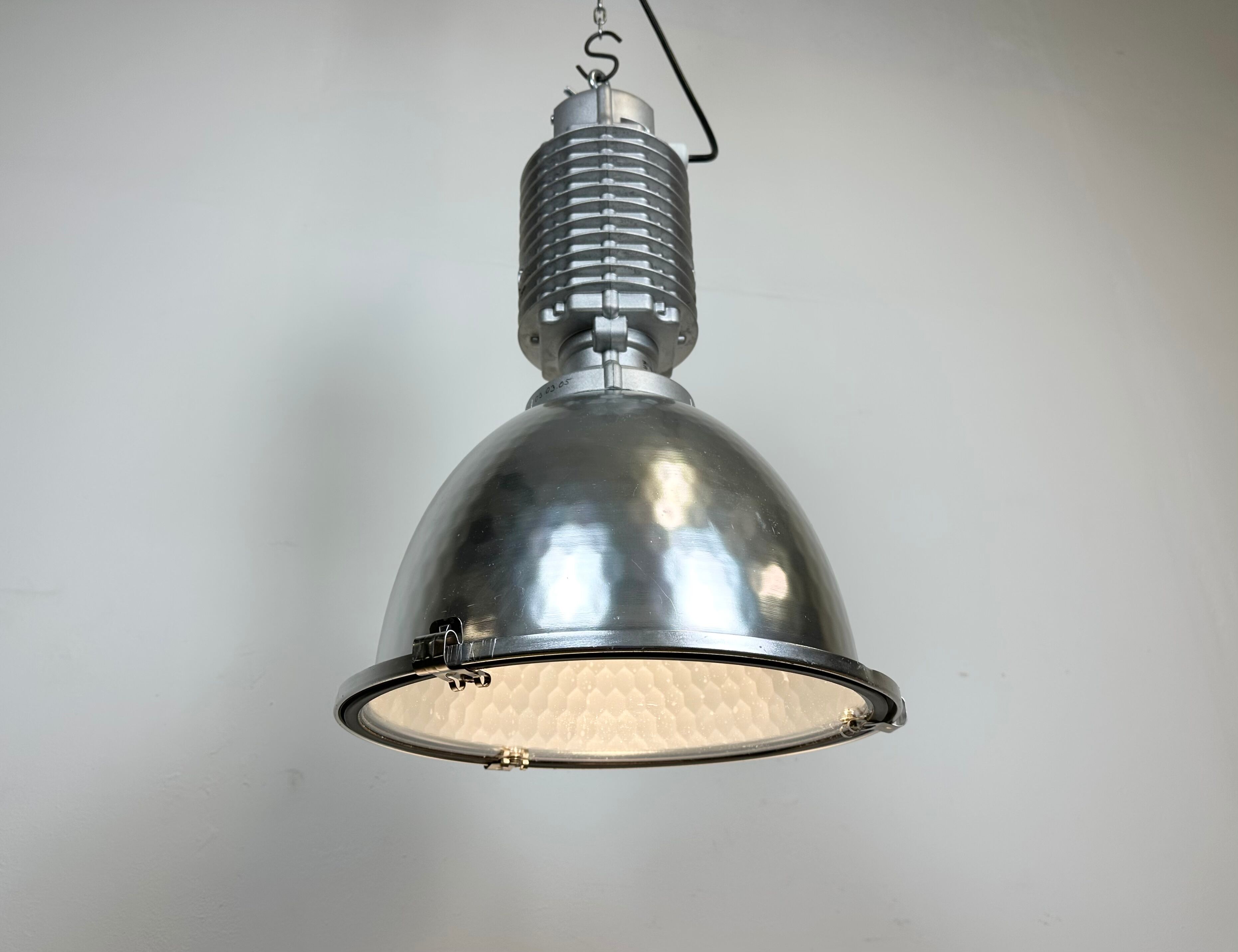 Industrial pendant lamp with glass cover by charles keller for zumtobel, 1990s