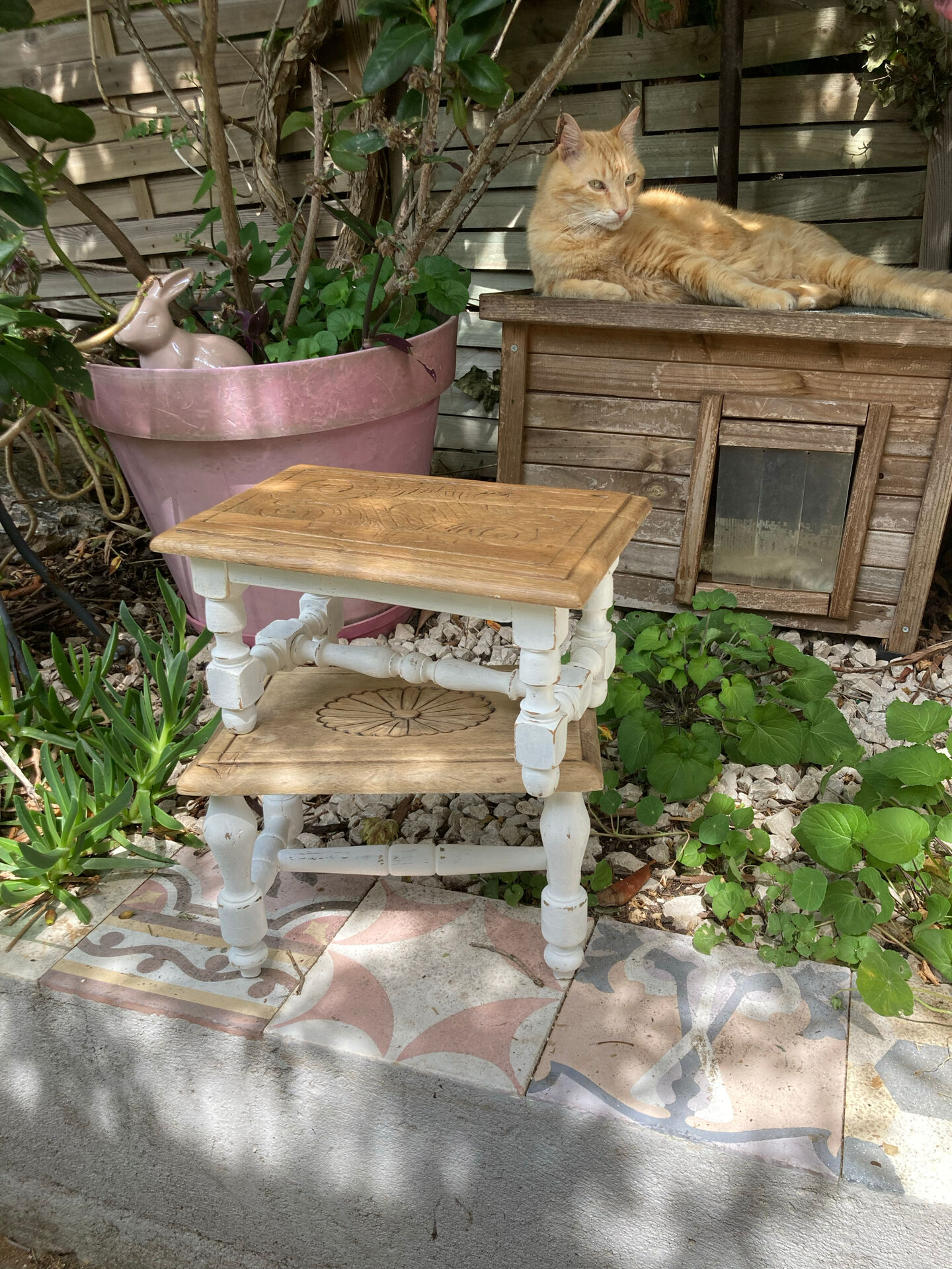 Lot de 2 petits tabourets relookes maison de campagne