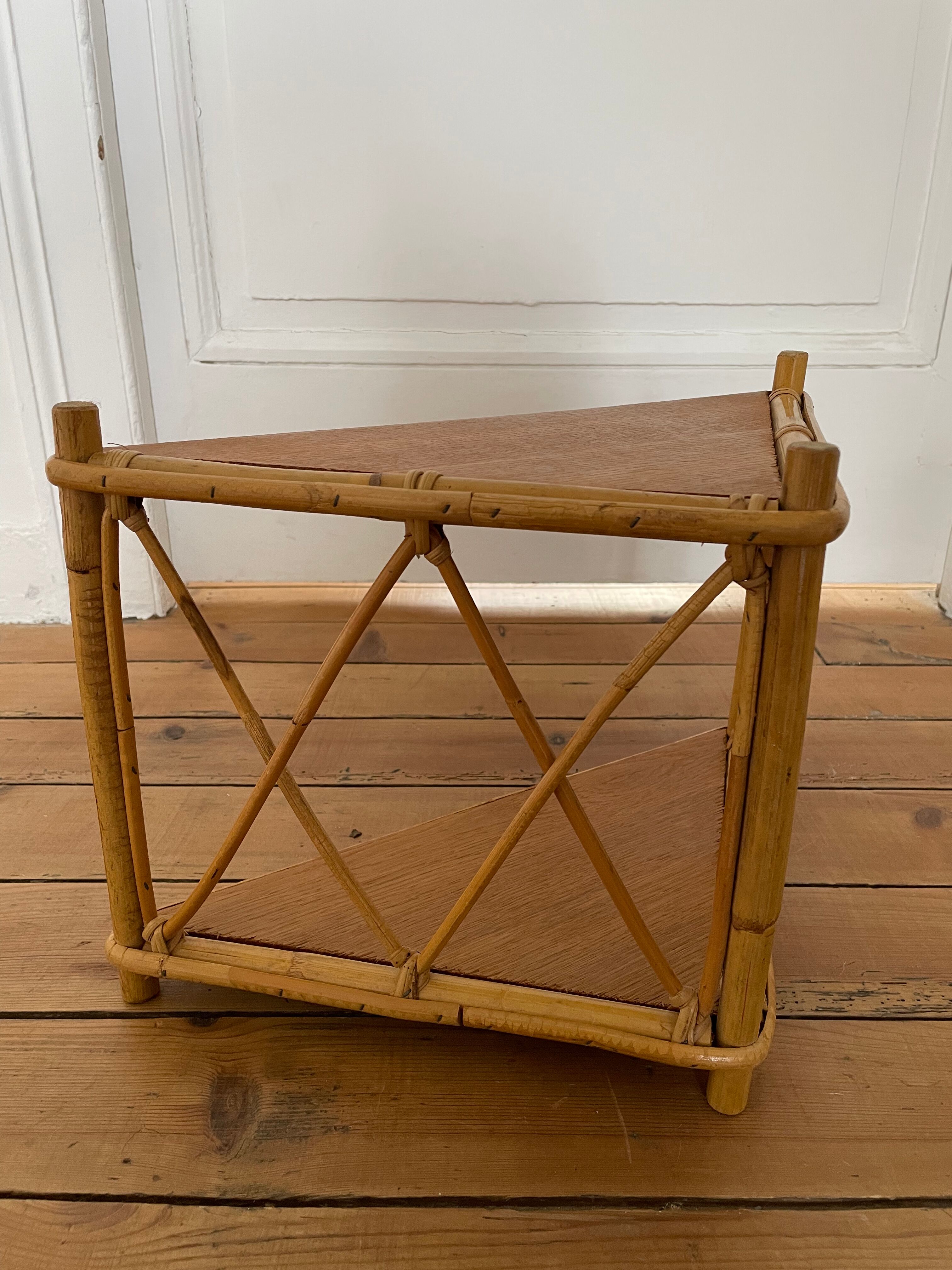 Rattan corner shelf, circa 1960