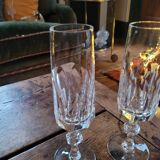 Two thick crystal flutes in the Baccarat style. 1960s. Two flutes in thick crystal.