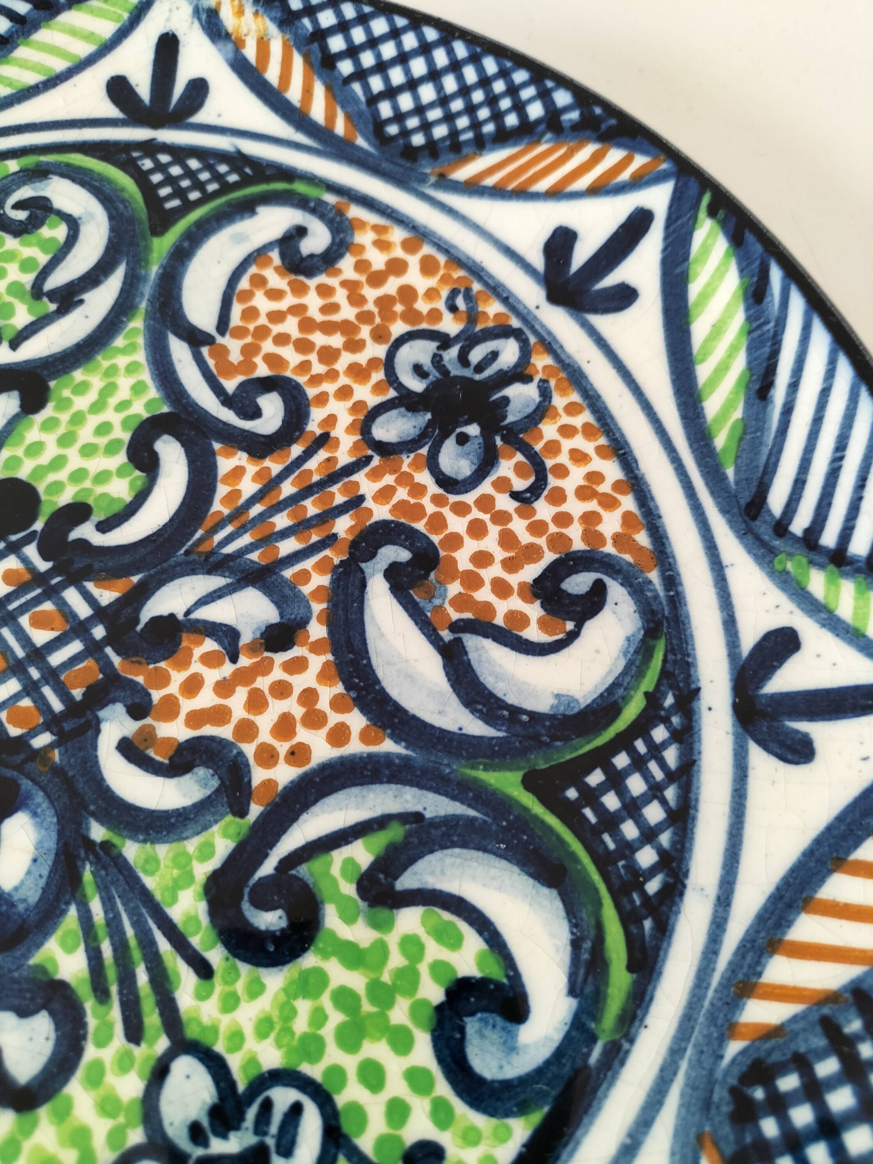 Hispano-Moorish handmade ceramic plate – green and orange decoration