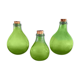 3 green glass bottles