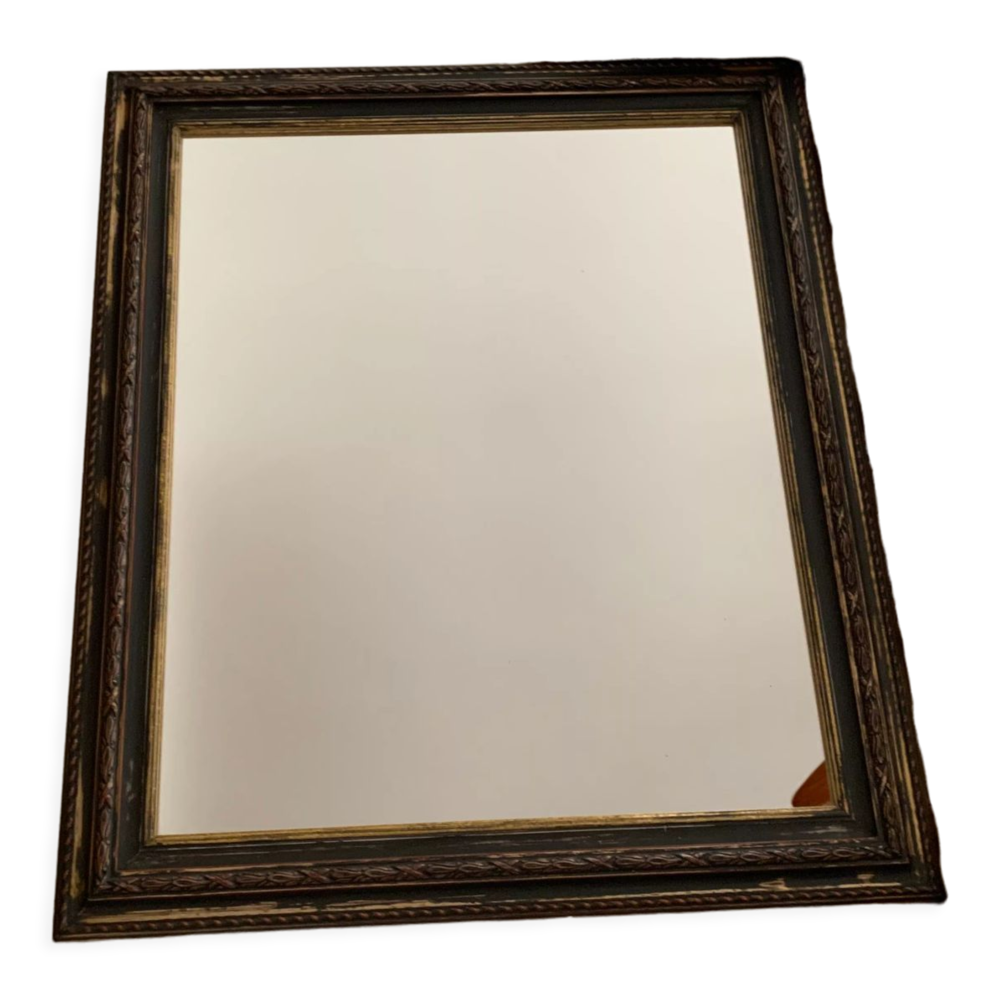 Miroir rectangle ancien lours bois sculpté peint patiné