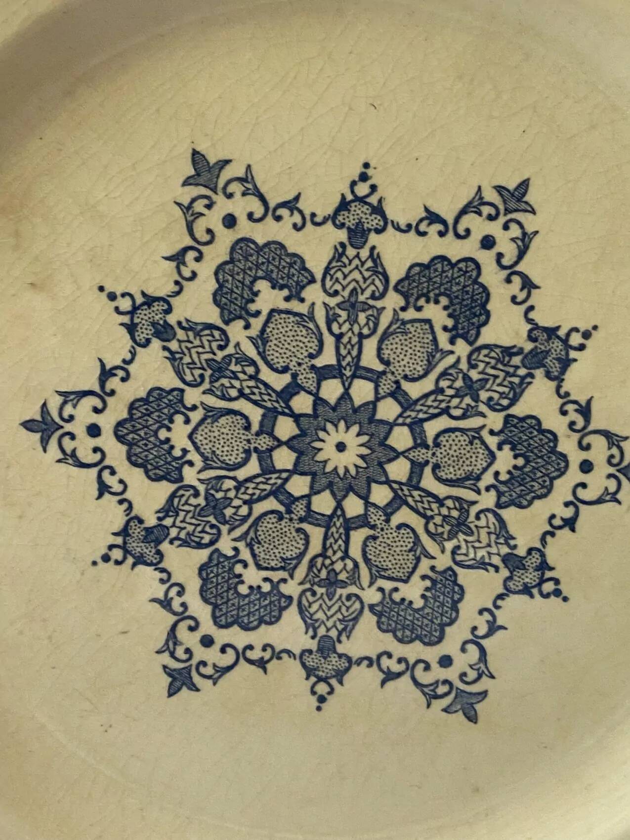 Set of 10 antique 6-sided flat plates – late 19th century earthenware, oriental light blue decor