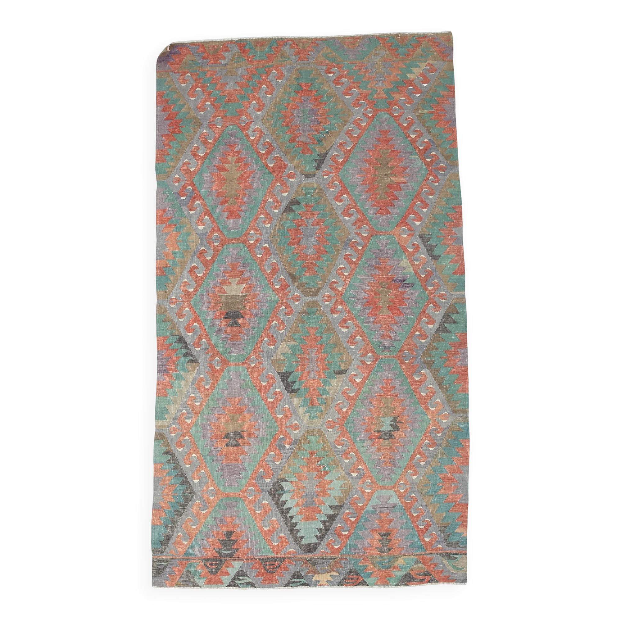 Tapis Kilim Anatolien Vintage – Tissé Main, Motifs Géométriques, 163x290 Cm