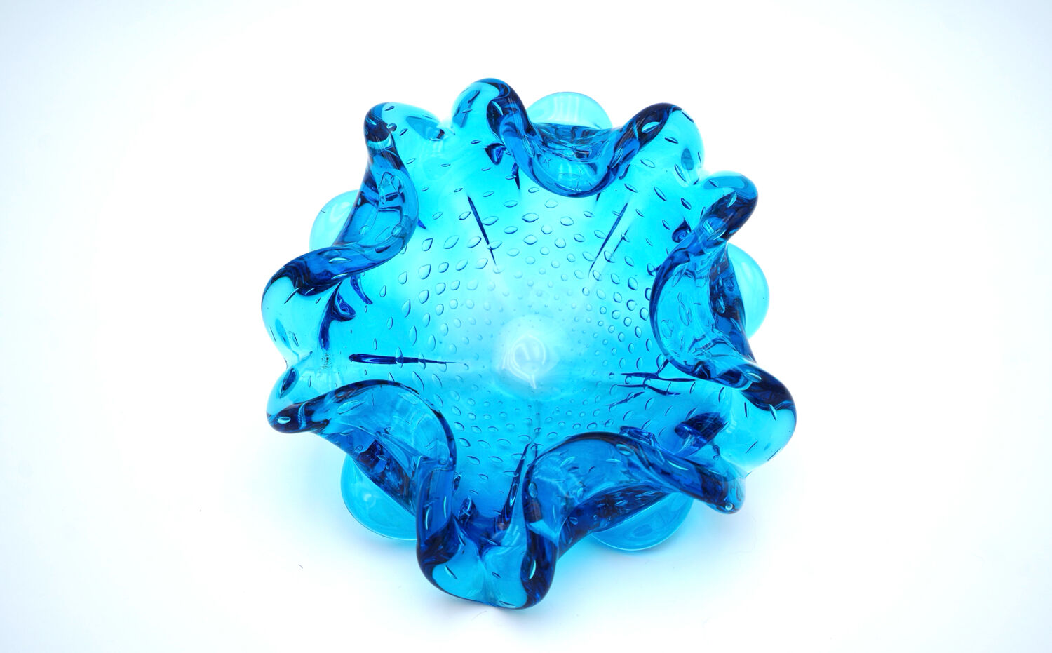 Murano Sculptural Bowl — "Bullicante" Aquamarine Blue — 1950