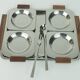 BOWL SET dip bowls party serving set stainless steel and wood 1960s