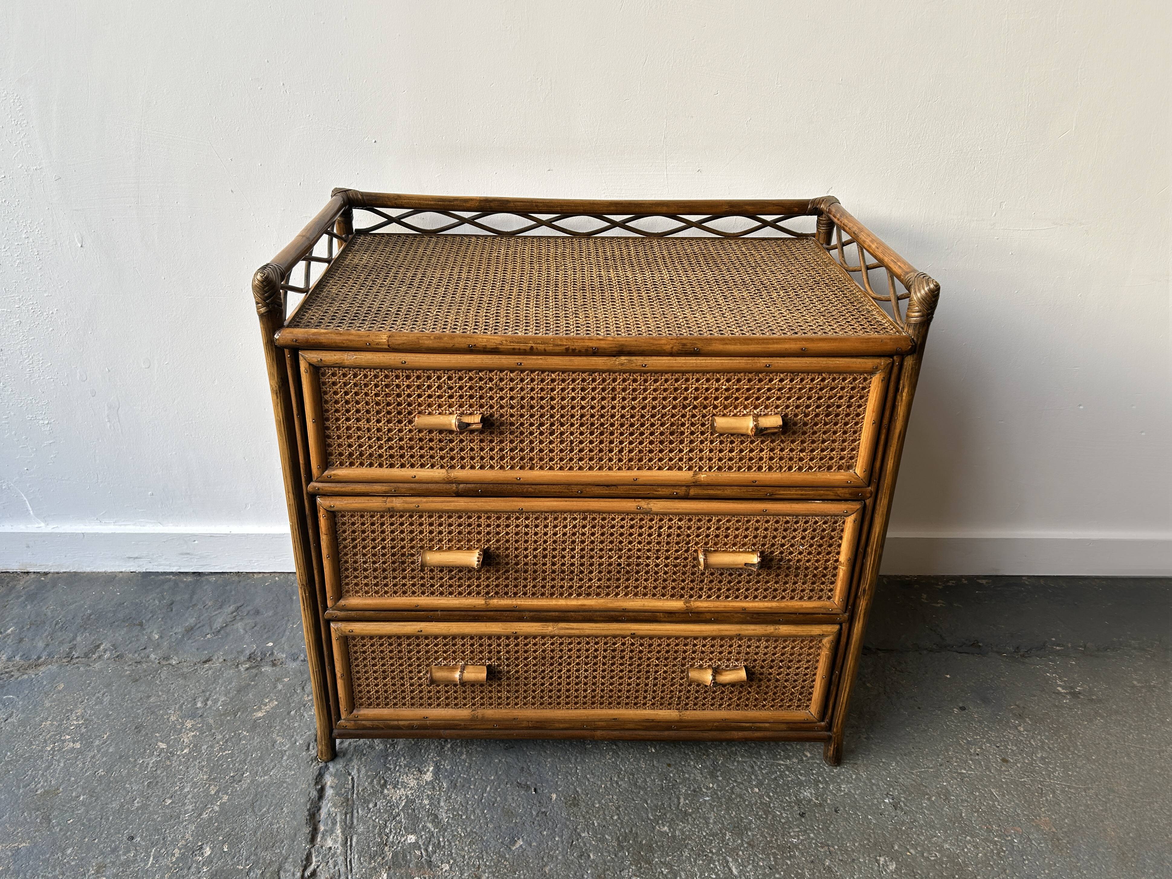 Commode en bambou et rotin Angraves des années 1970