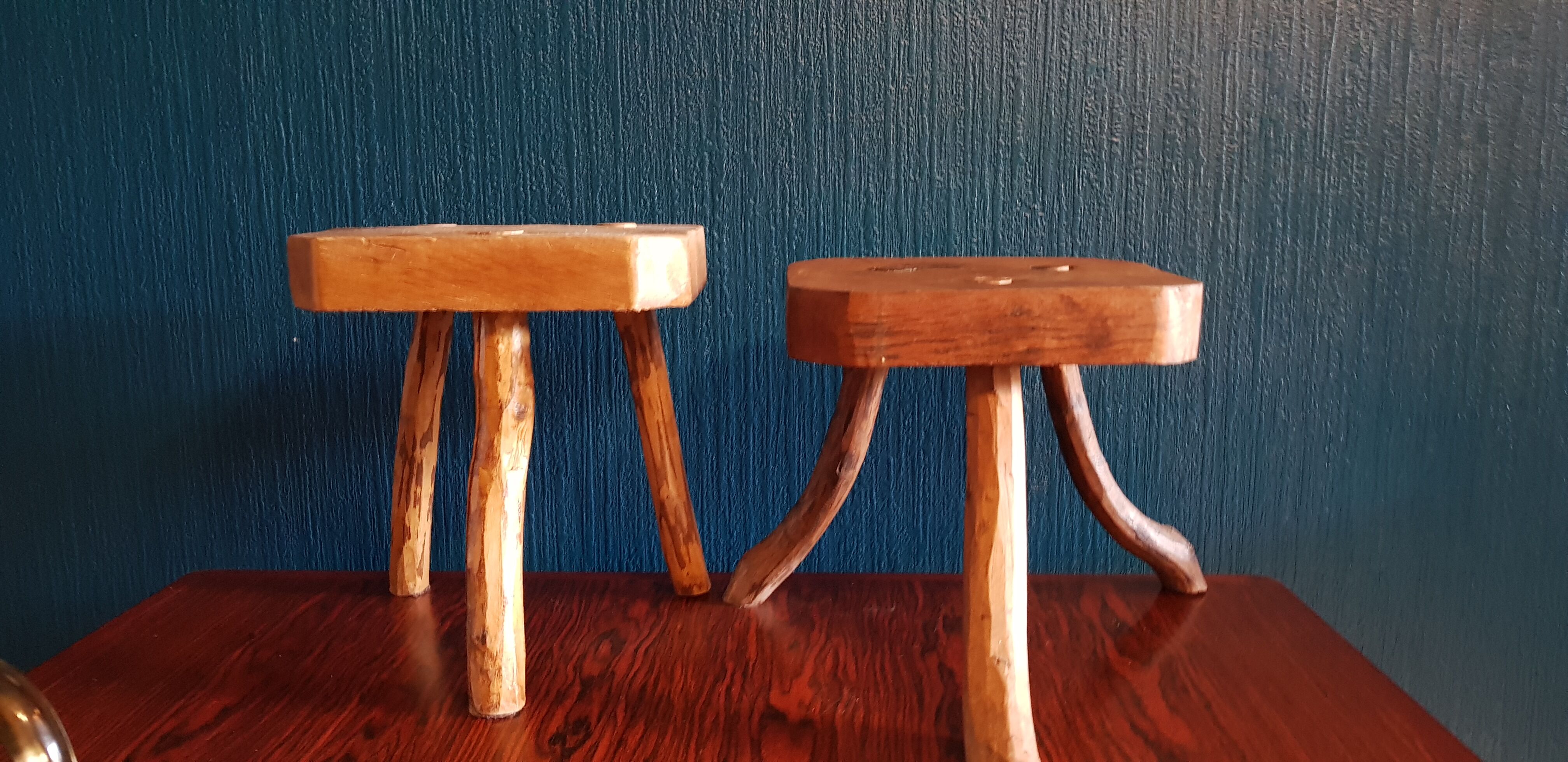 Pair of tripod stool of brutalistic milking
