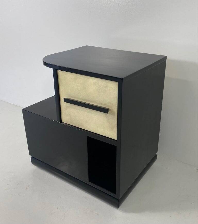 Italian Art Deco Parchment and Black Lacquer Cabinet, 1940s