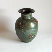 Art Deco Stoneware Vase with Fish Reliëf by Roger Guerin, Belgium, 1920s