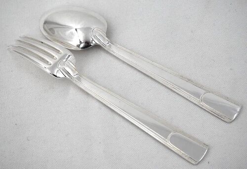 Christofle Gabon, Art Deco, 12 table settings, 24 pieces in silver-plated metal.