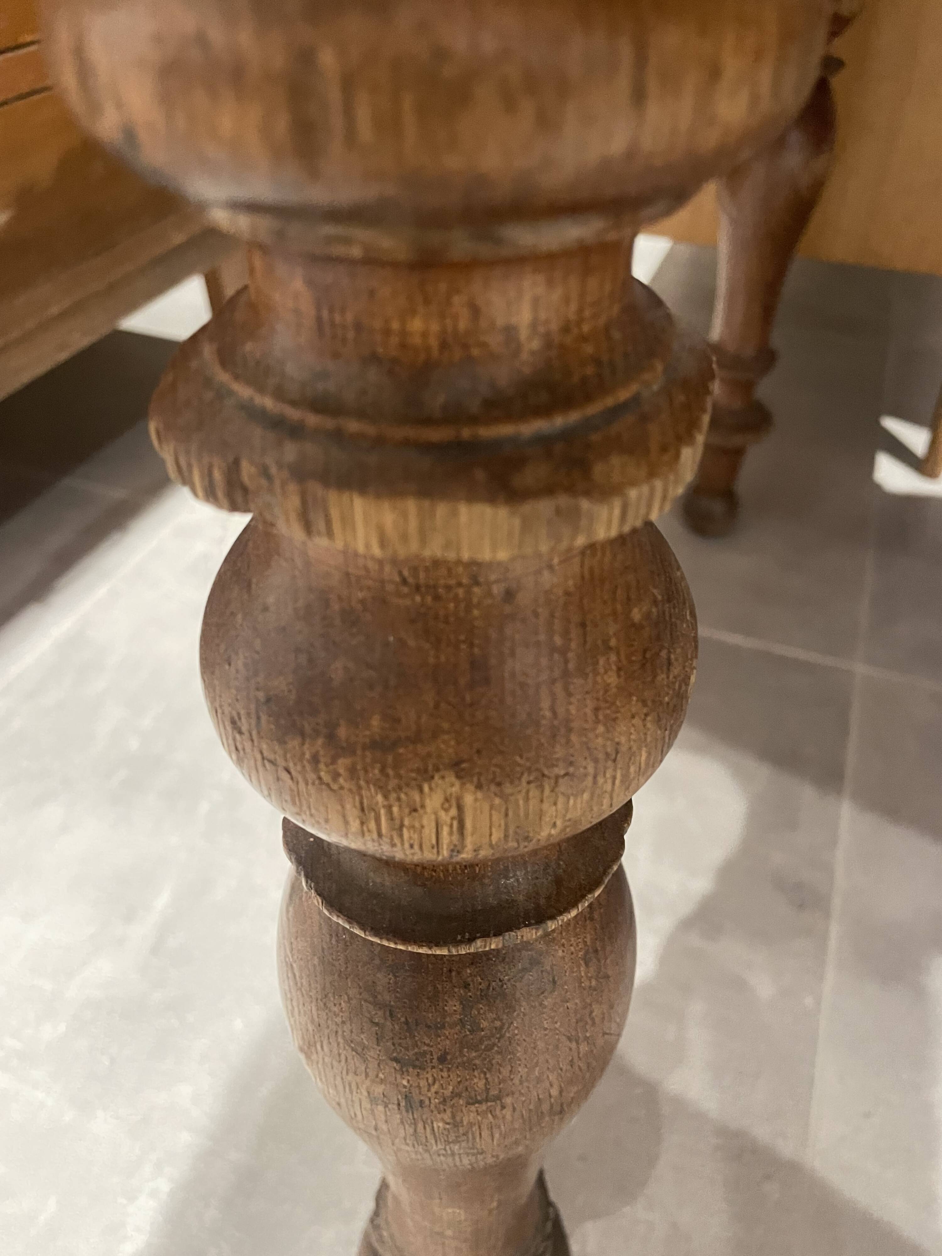 Antique natural wood farm table with 3 drawers