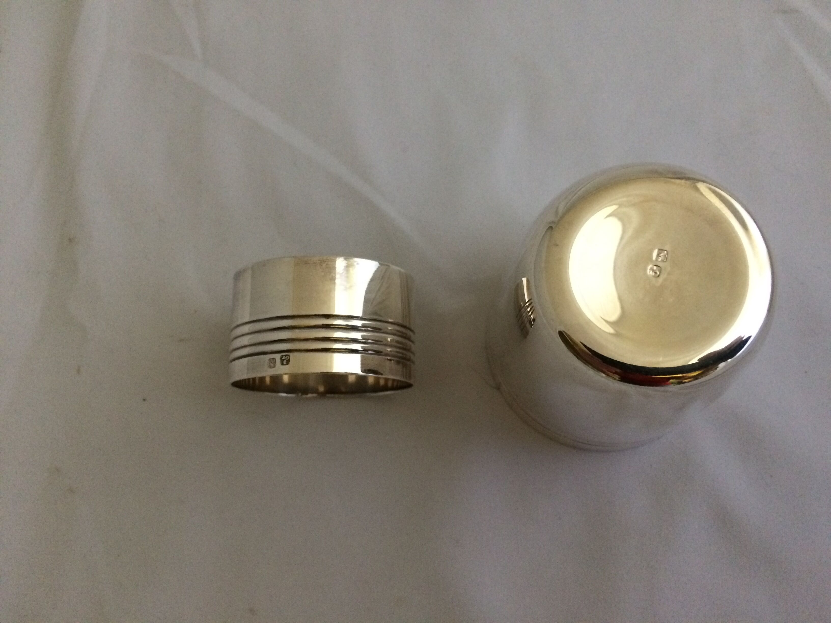 Timbale set and vintage silver metal towel round