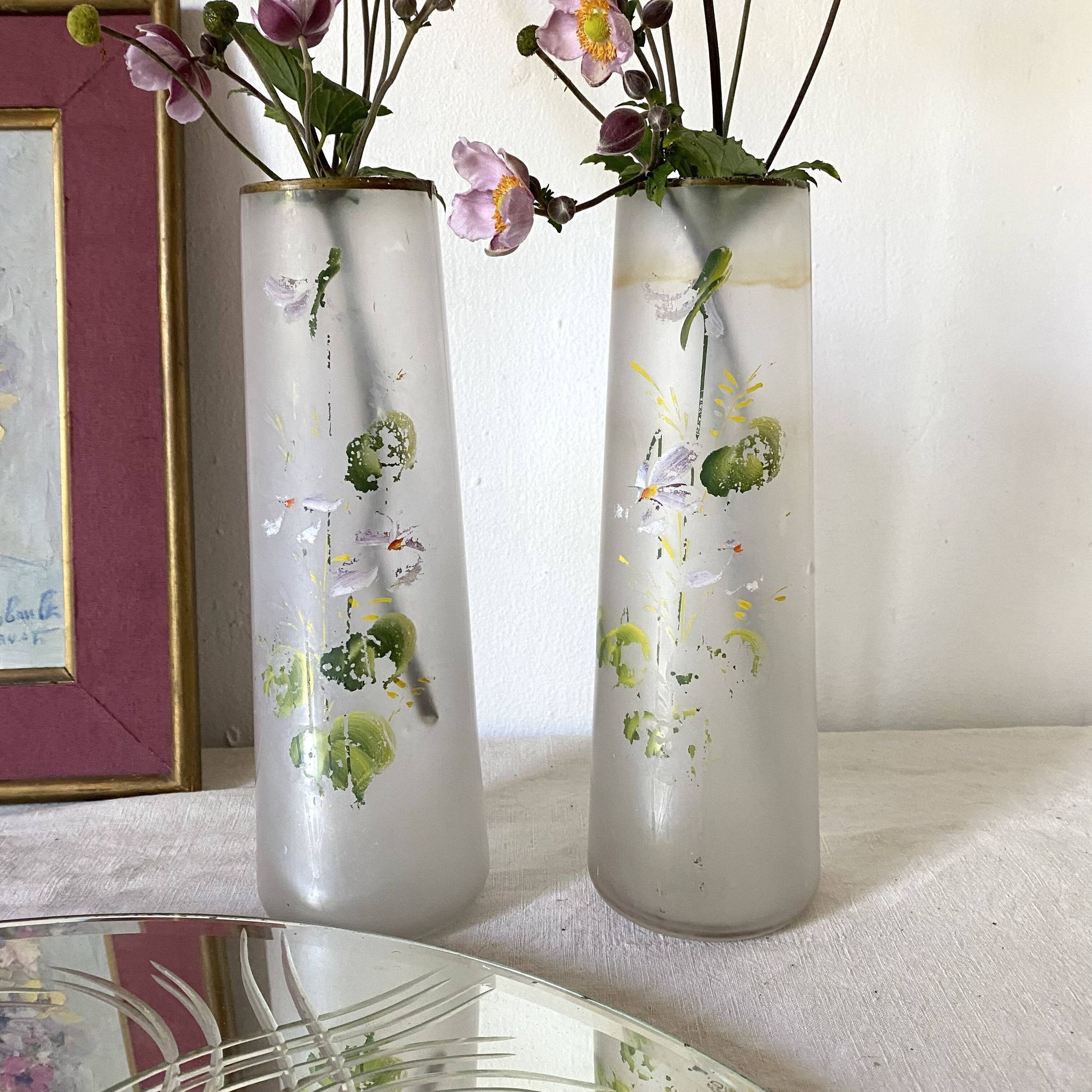 Pair of antique glass paste vases