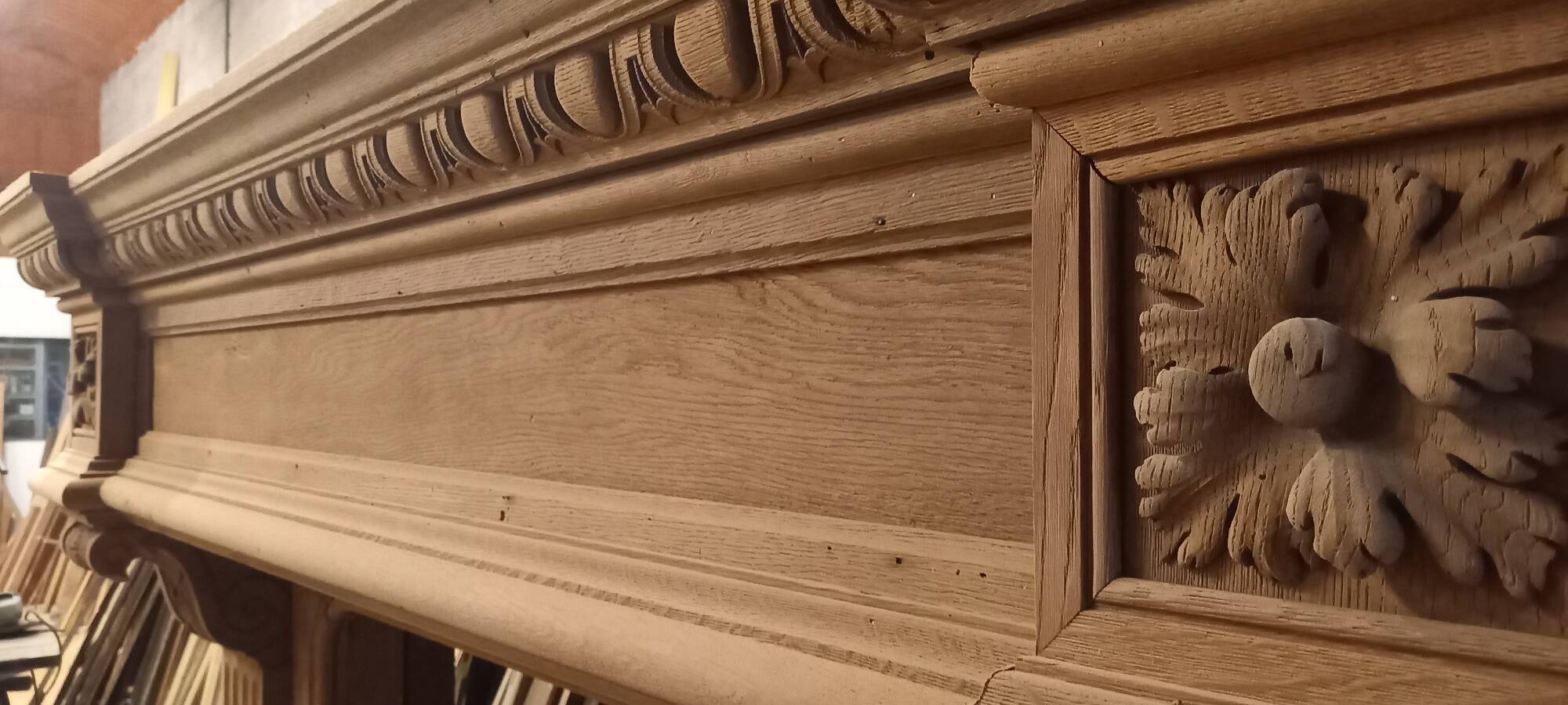 19th-century oak castle fireplace