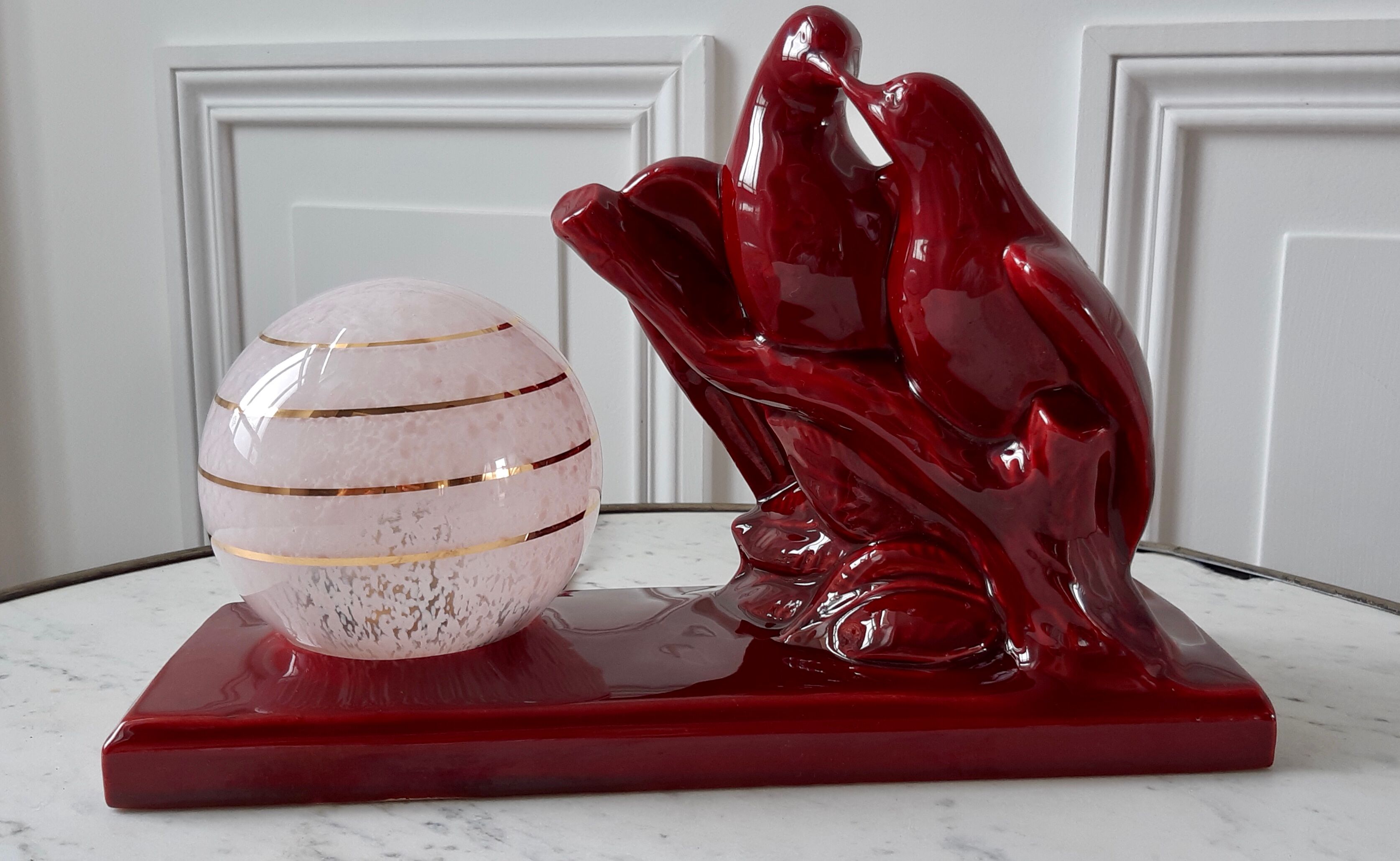 Art Deco ceramic lamp and glass globe of Clichy 30s