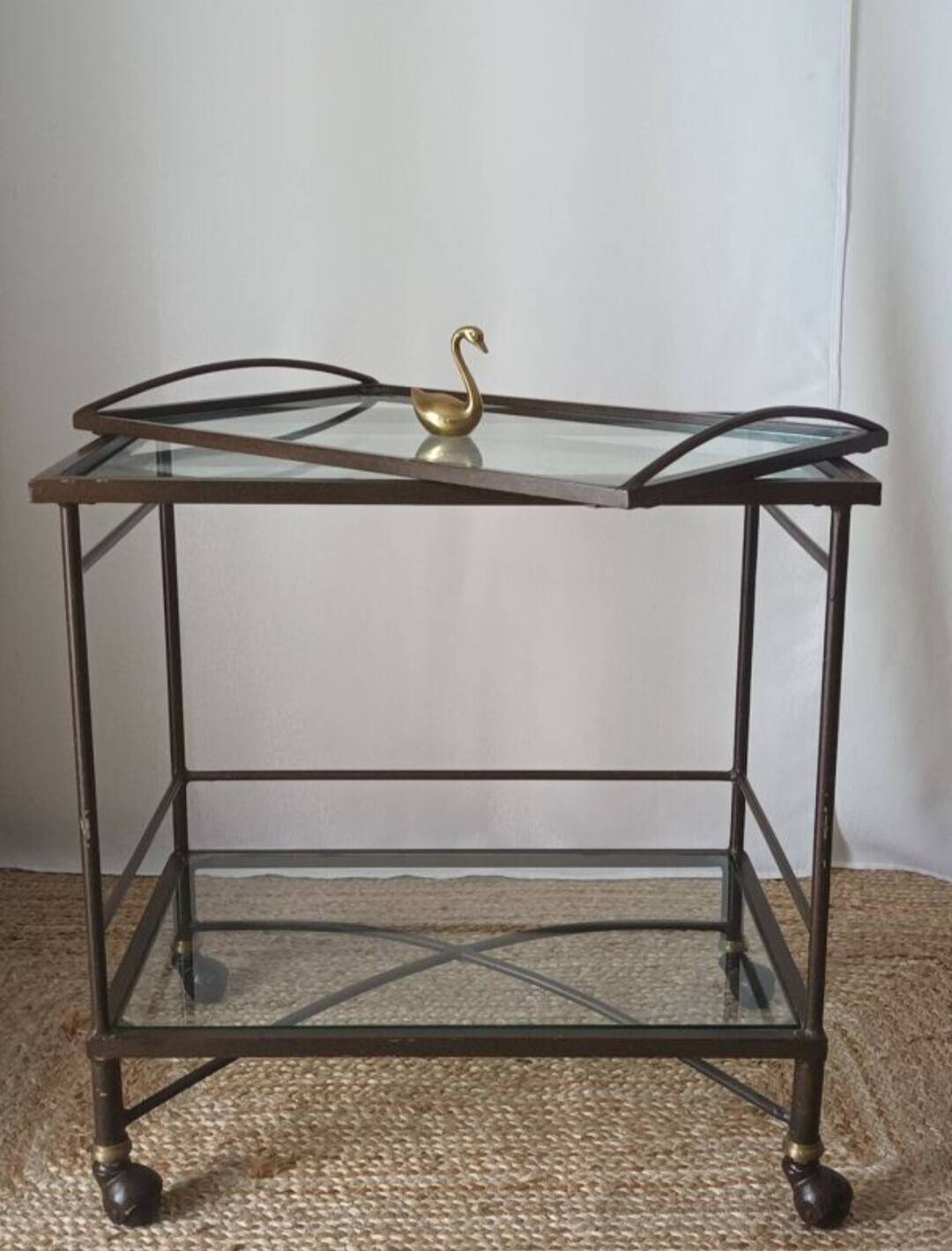 Vintage metal and glass serving cart