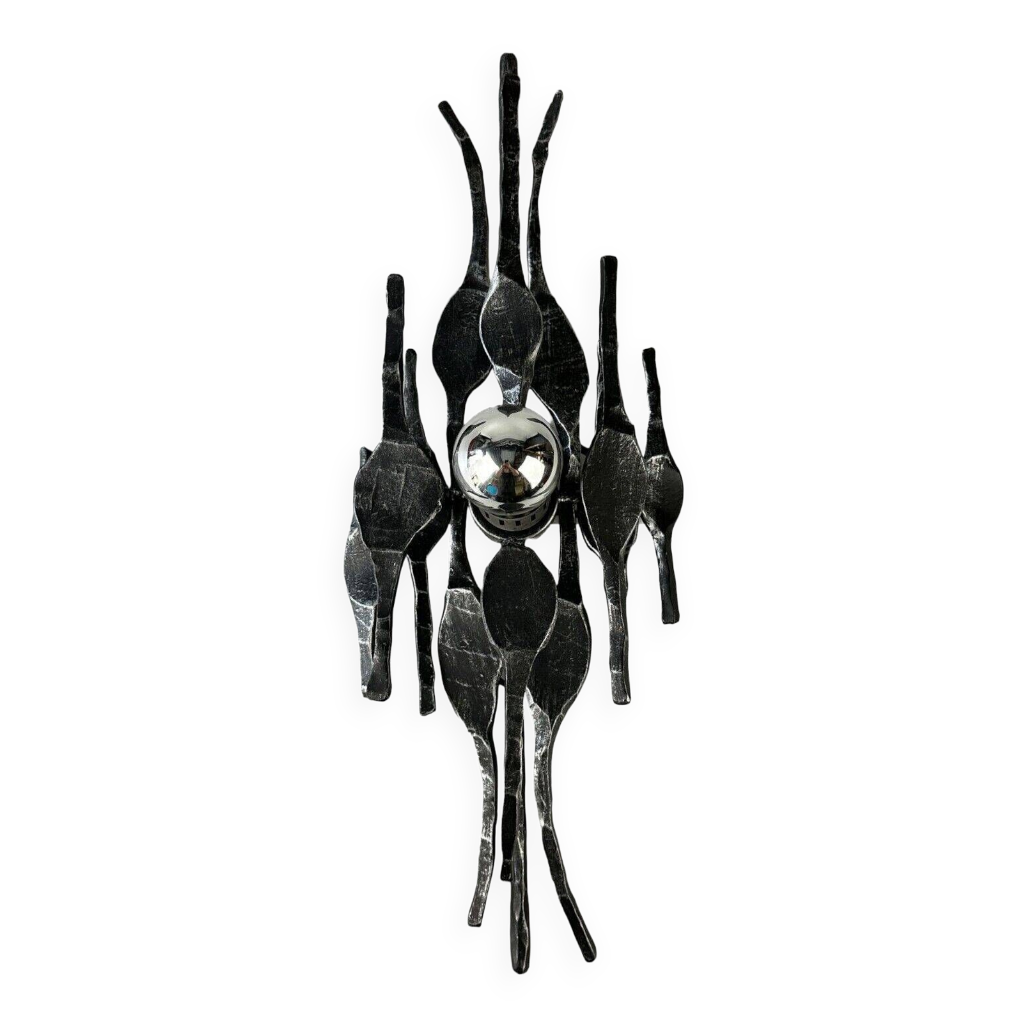 60's 70's brutalist wall lamp iron & glass wall sconce design