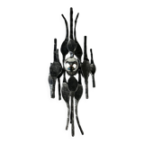 60's 70's brutalist wall lamp iron & glass wall sconce design