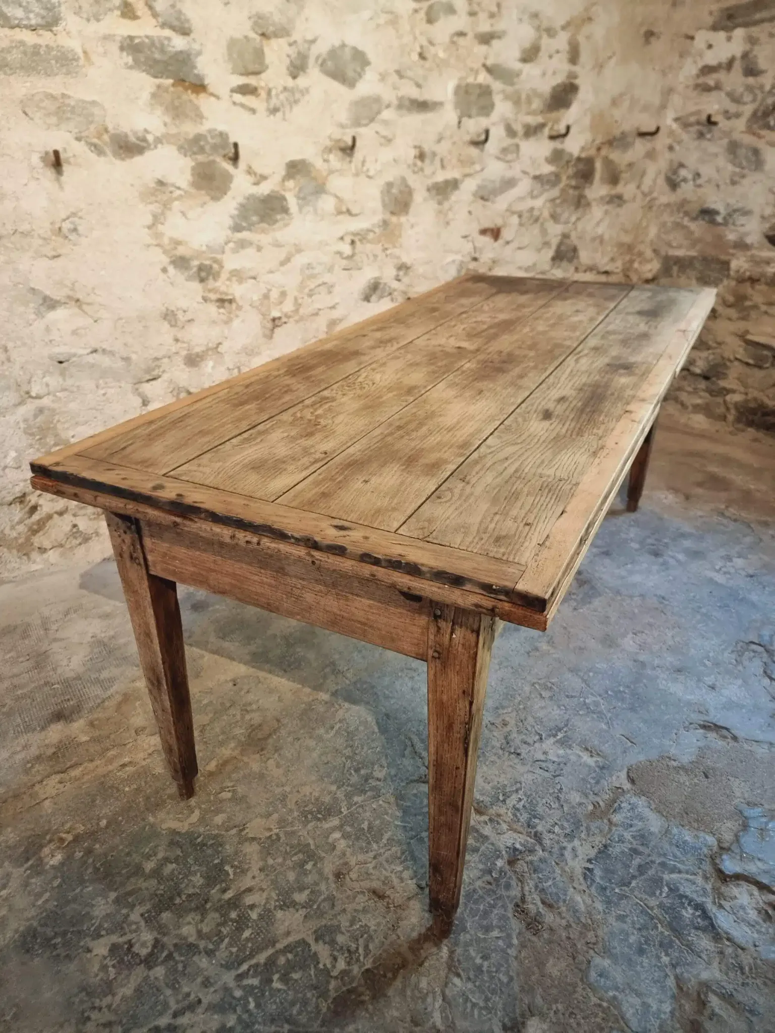 19th Century French Farmhouse Table in Chestnut Wood, Extendable to 365cm, Rustic Dining or Work Table