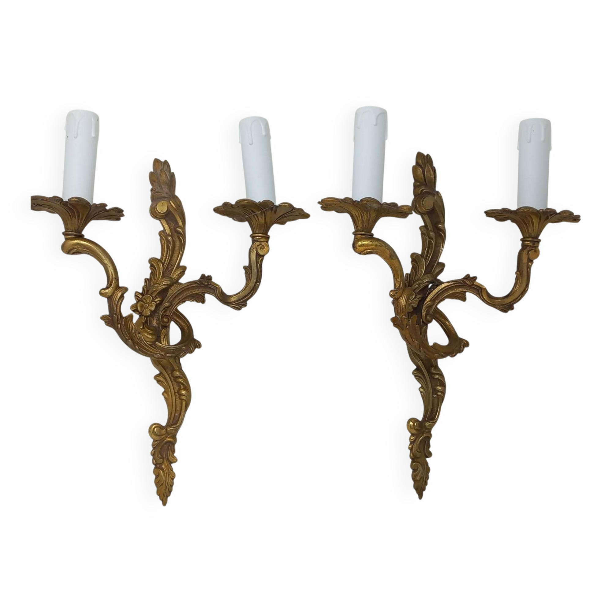 Pair of Louis XV style two-light bronze wall sconces