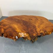 Brutalist Wabi Sabi mid-century coffee table made of natural biological burl wood.
