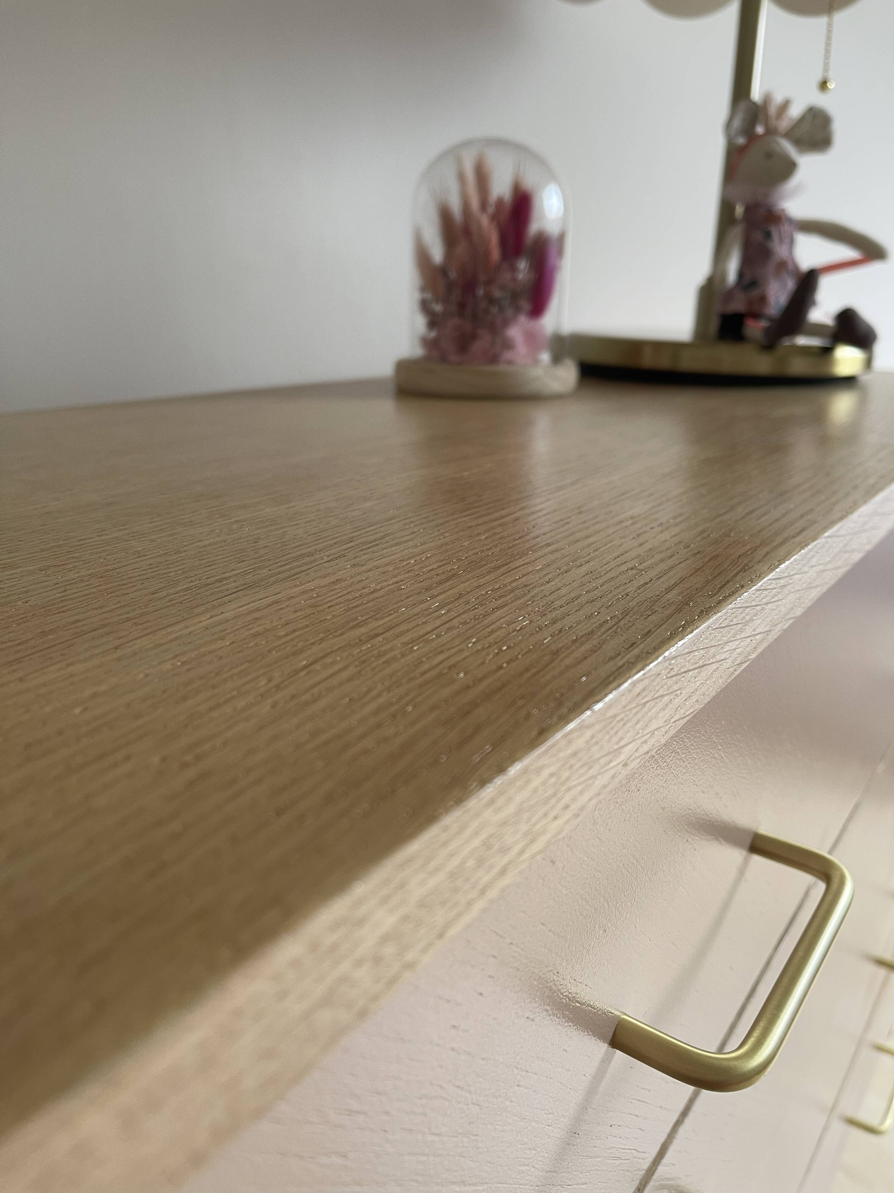Pink tapered leg chest of drawers