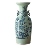 Large Chinese baluster vase in porcelain with bird and flower decoration.