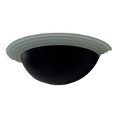 Applique vintage demi-lune, verre sablé et métal laqué noir, France, 1970