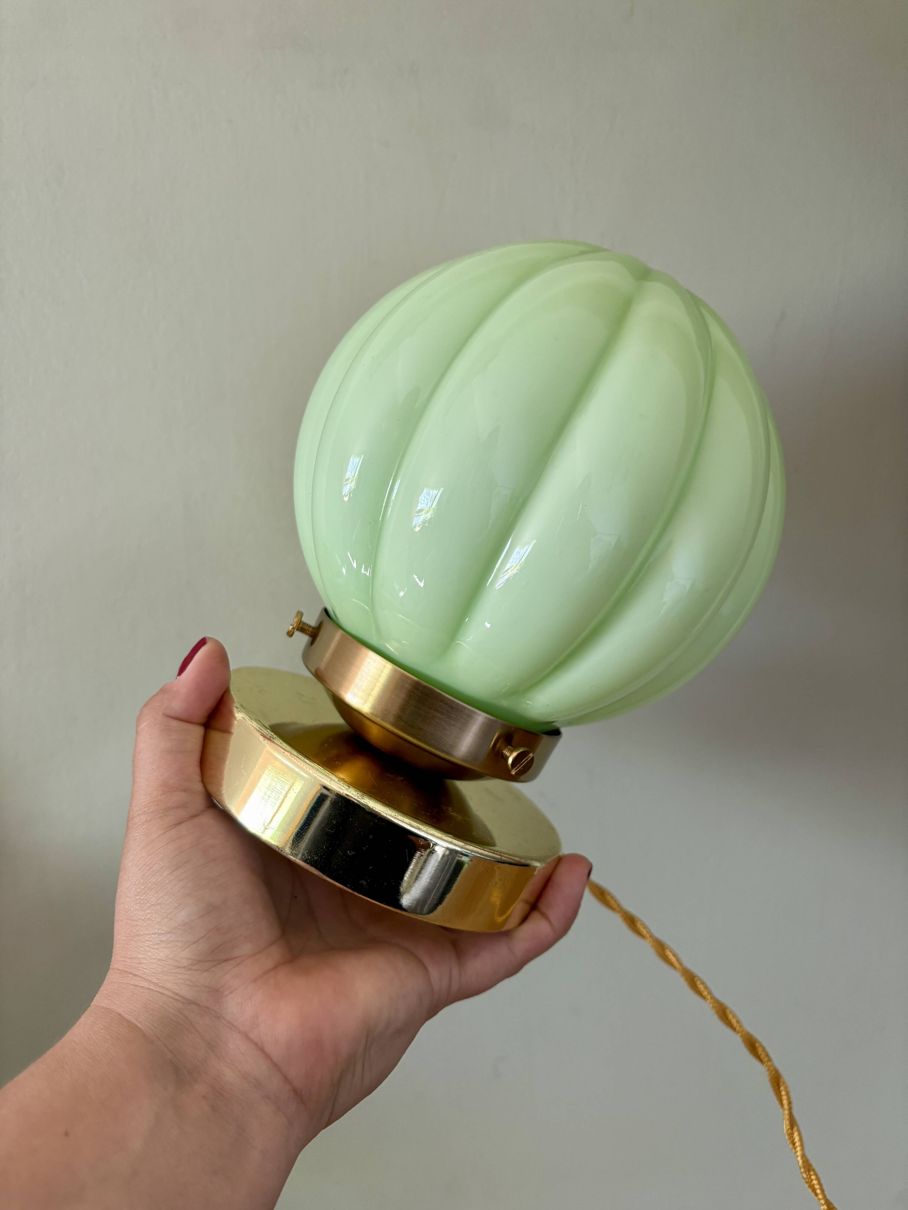 Vintage mint green opaline globe table lamp