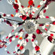 Antique chandelier with red crystal pendants, 9 lights.