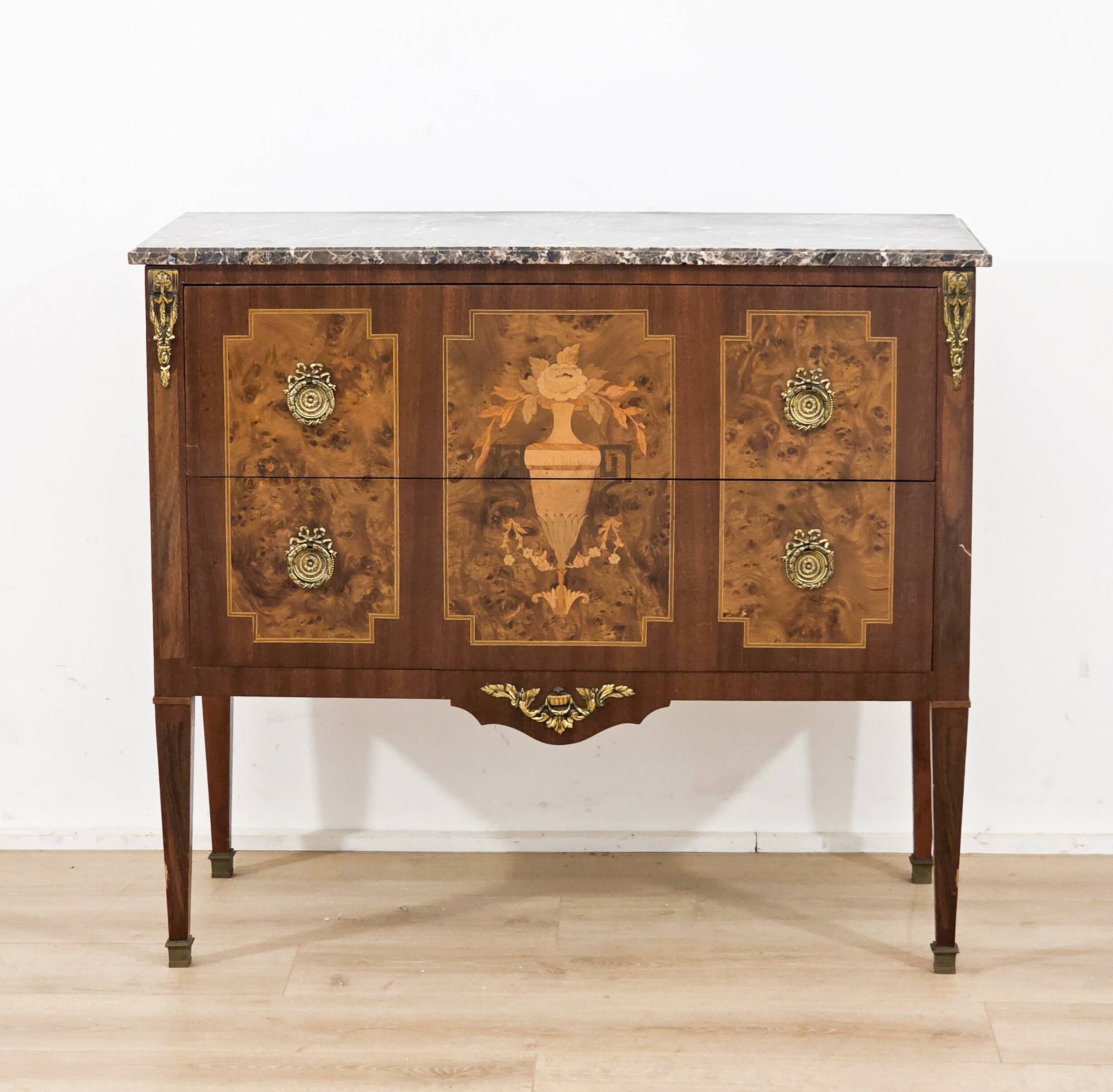 Marquetry commode in Louis XVI style – late 19th century