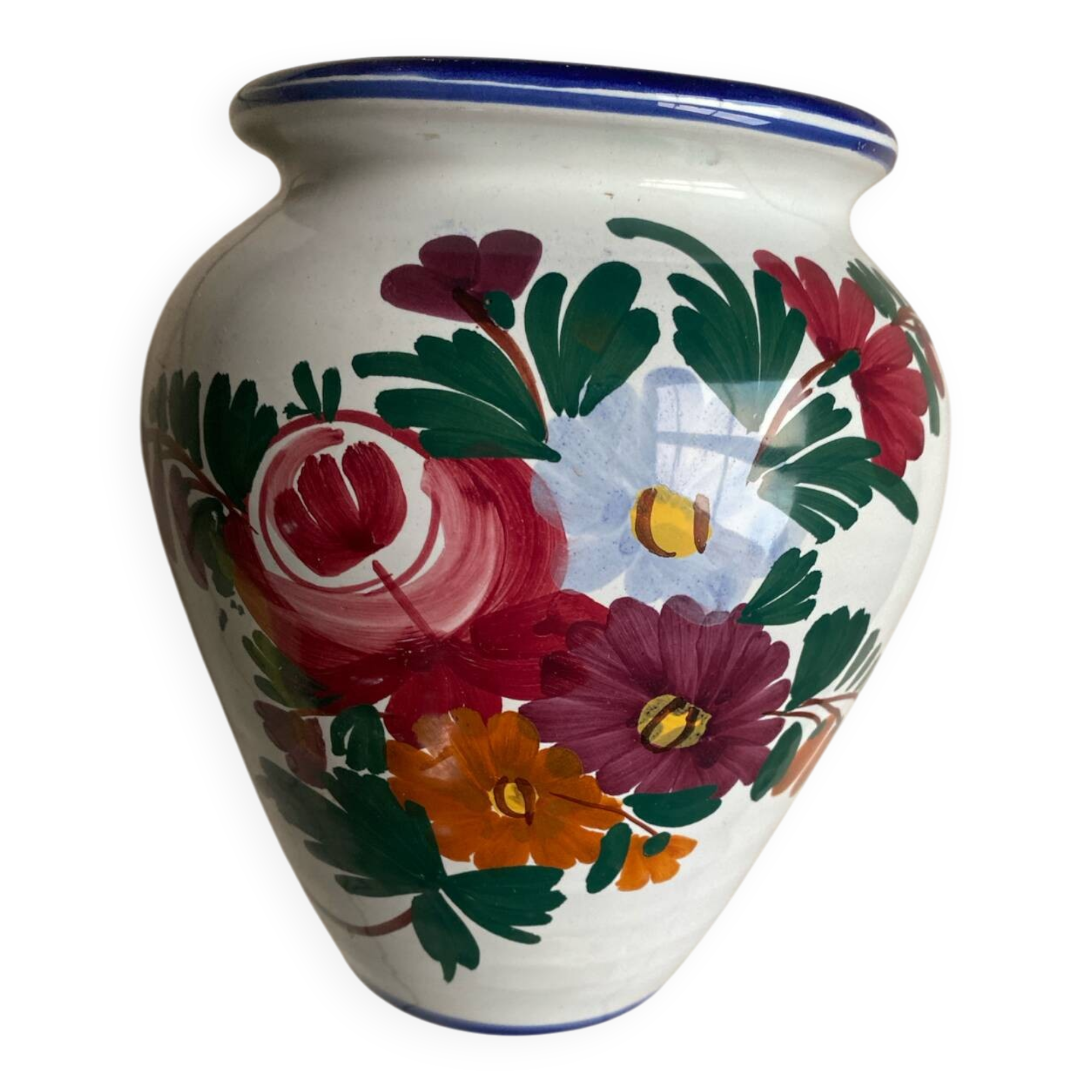 Antique Bulbous Vase in Earthenware Numbered – Hand-Painted Floral Decoration