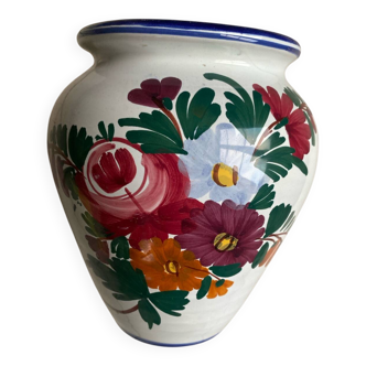 Antique Bulbous Vase in Earthenware Numbered – Hand-Painted Floral Decoration