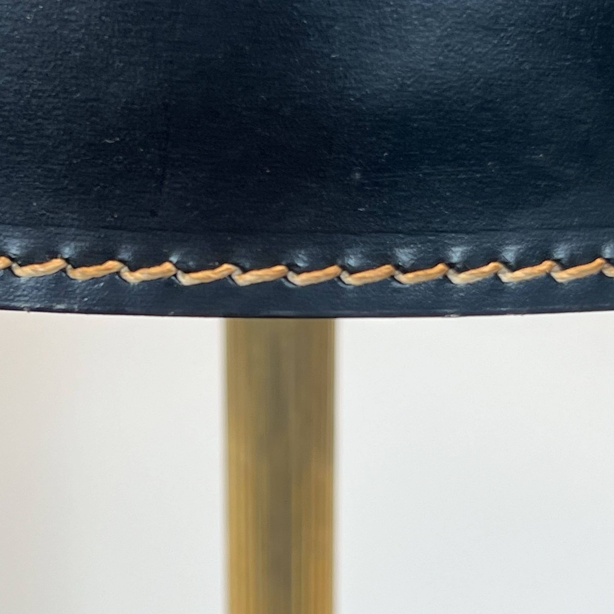 Black Quilted Leather Table Lamp and Golden Brass. French Craftsmanship.