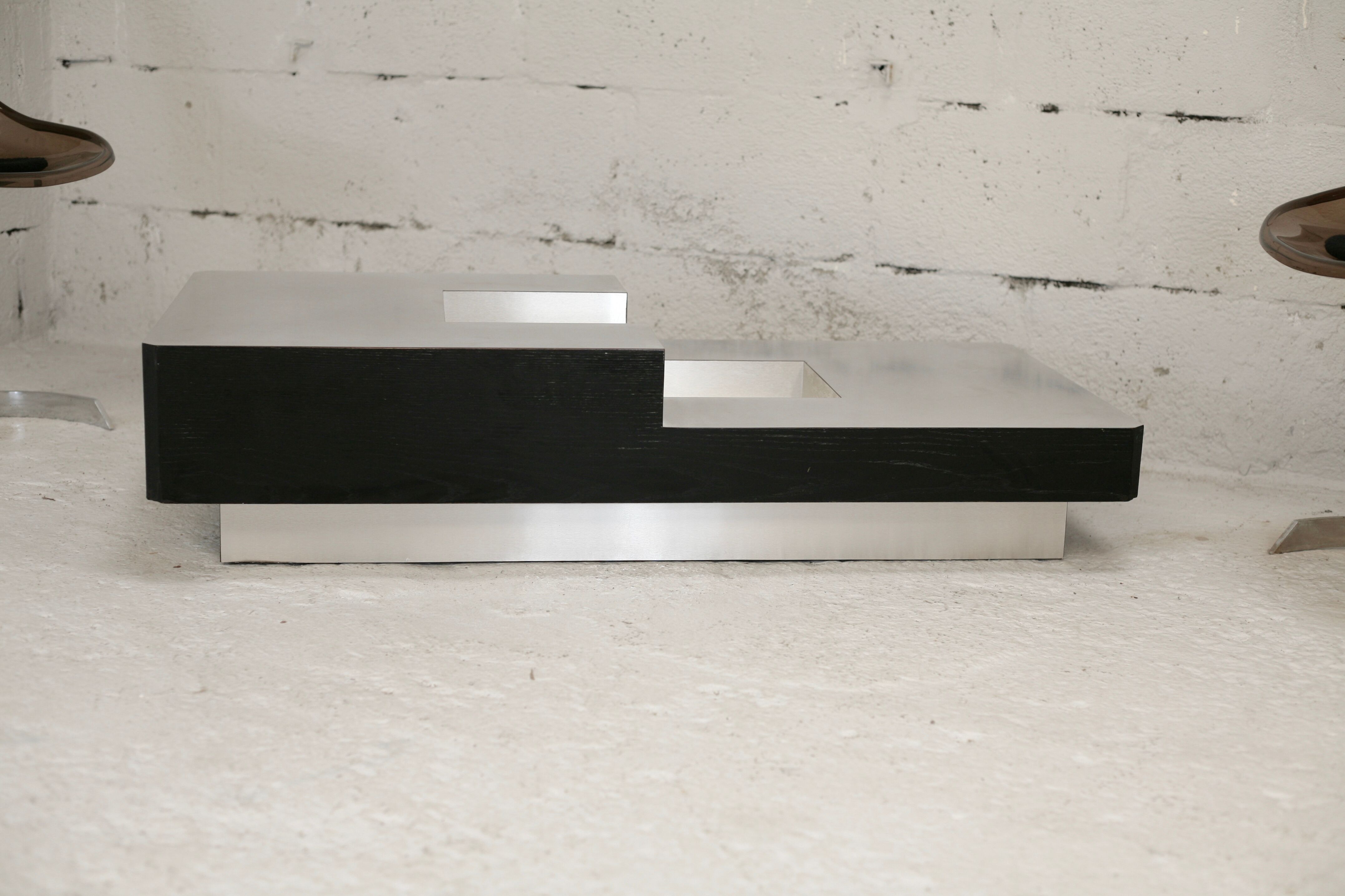 Coffee table "Space Age", wood, aluminum veneer, France, circa 1970