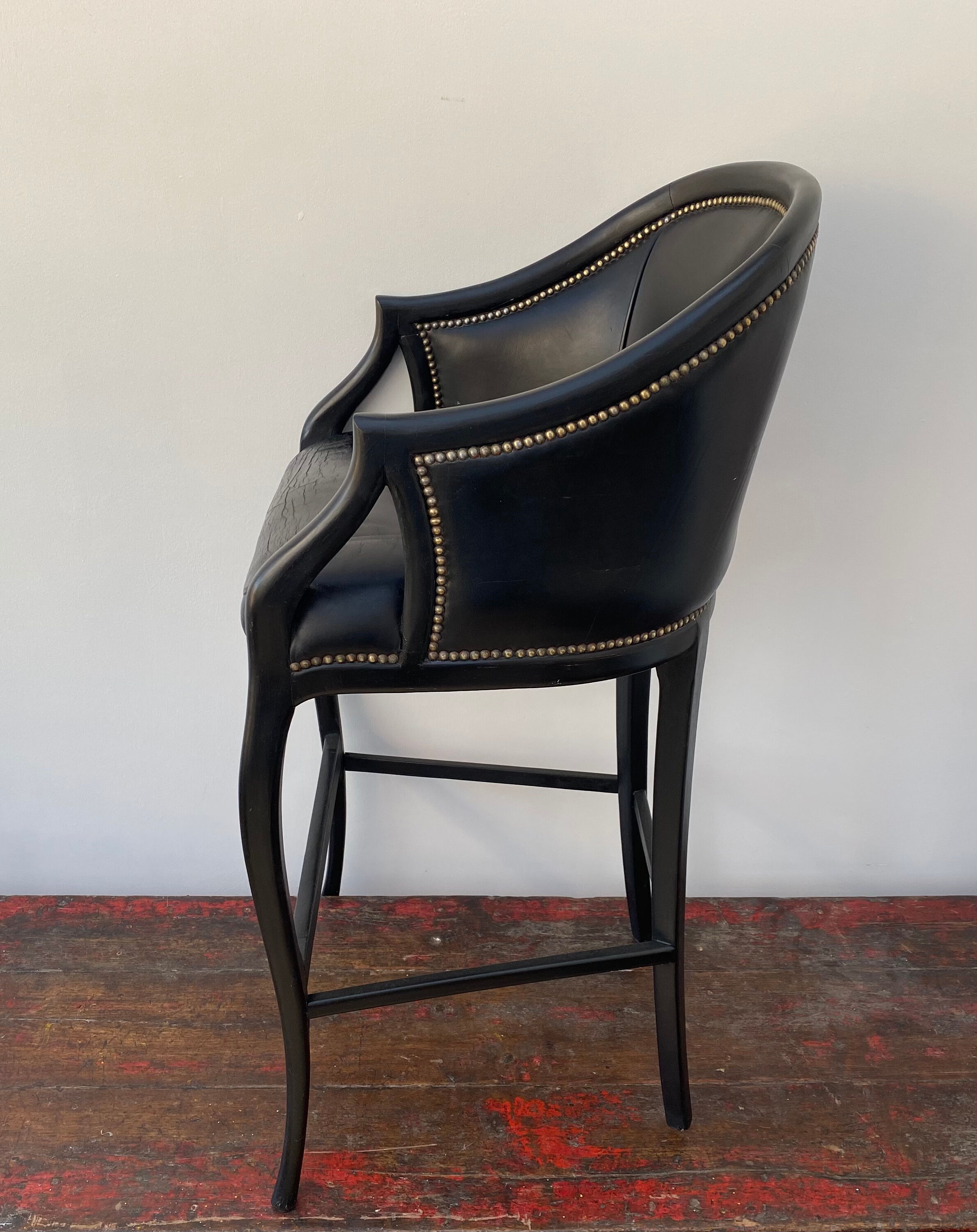 Tall black leather bar chair