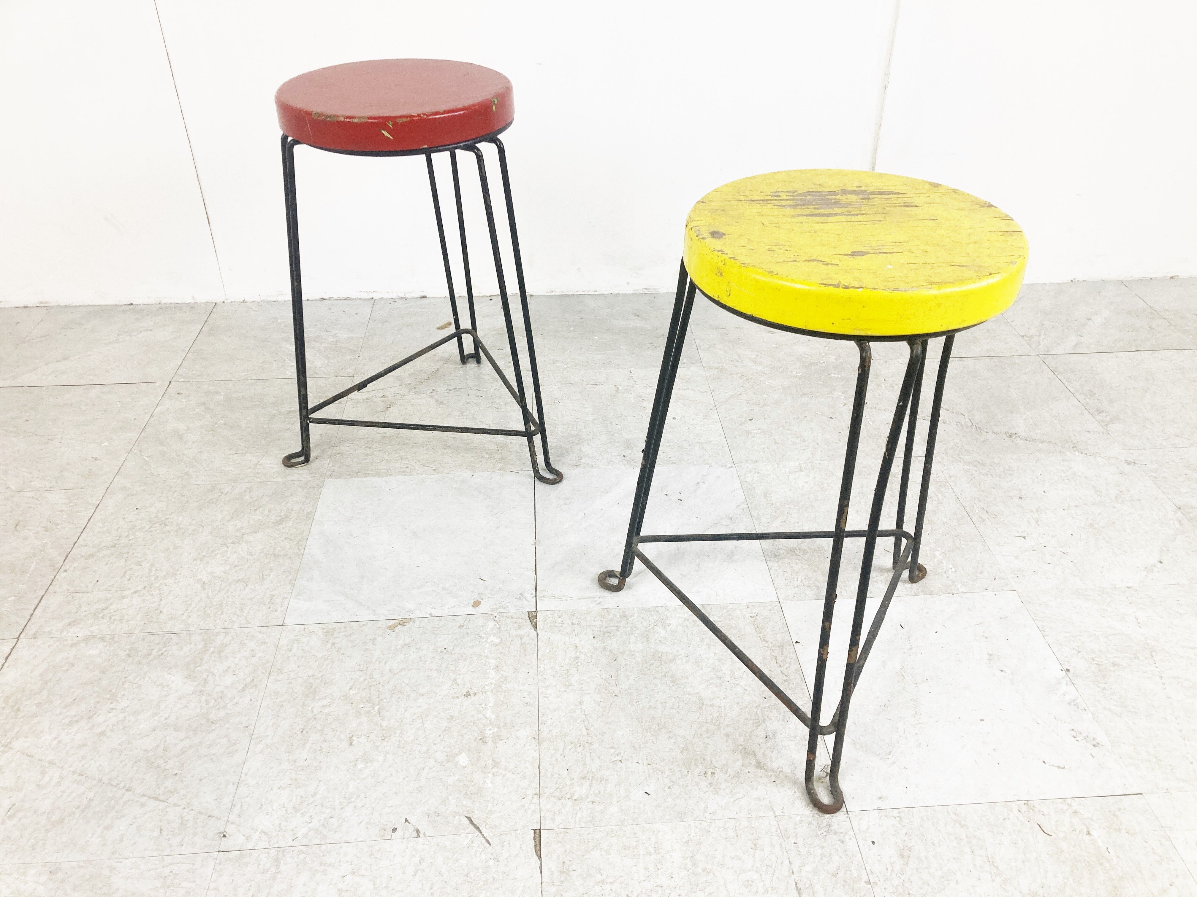 Pair of mid century industrial stools, 1950s